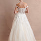 Vestido de Novia de Tul con Encaje Bordado y Escote de Corazón, Color Off White Nude