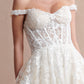 Vestido de Novia de Tul con Encaje Bordado y Escote de Corazón, Color Off White Nude