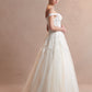 Vestido de Novia de Tul con Encaje Bordado y Escote de Corazón, Color Off White Nude
