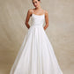 Vestido de Novia Corte en A de Satén yTul  con Cuentas, Perlas y Lentejuelas, Color Off White