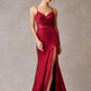 Vestido Crepé Elástico Escote Corazón y Abertura. (Dos Colores)