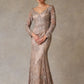 Vestido en Línea Recta con estampado de Encaje Color Taupe.