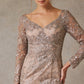 Vestido en Línea Recta con estampado de Encaje Color Taupe.