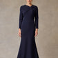Vestido Corte Sirena Manga Larga Color Navy