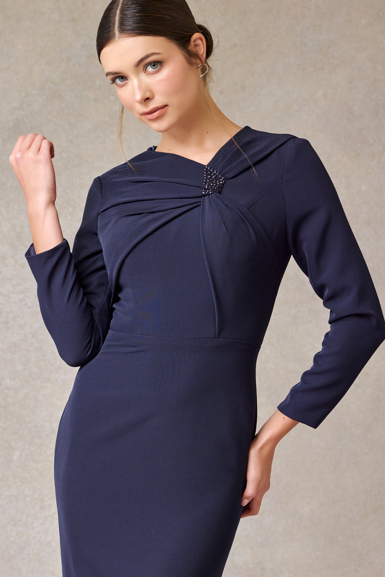 Vestido Corte Sirena Manga Larga Color Navy
