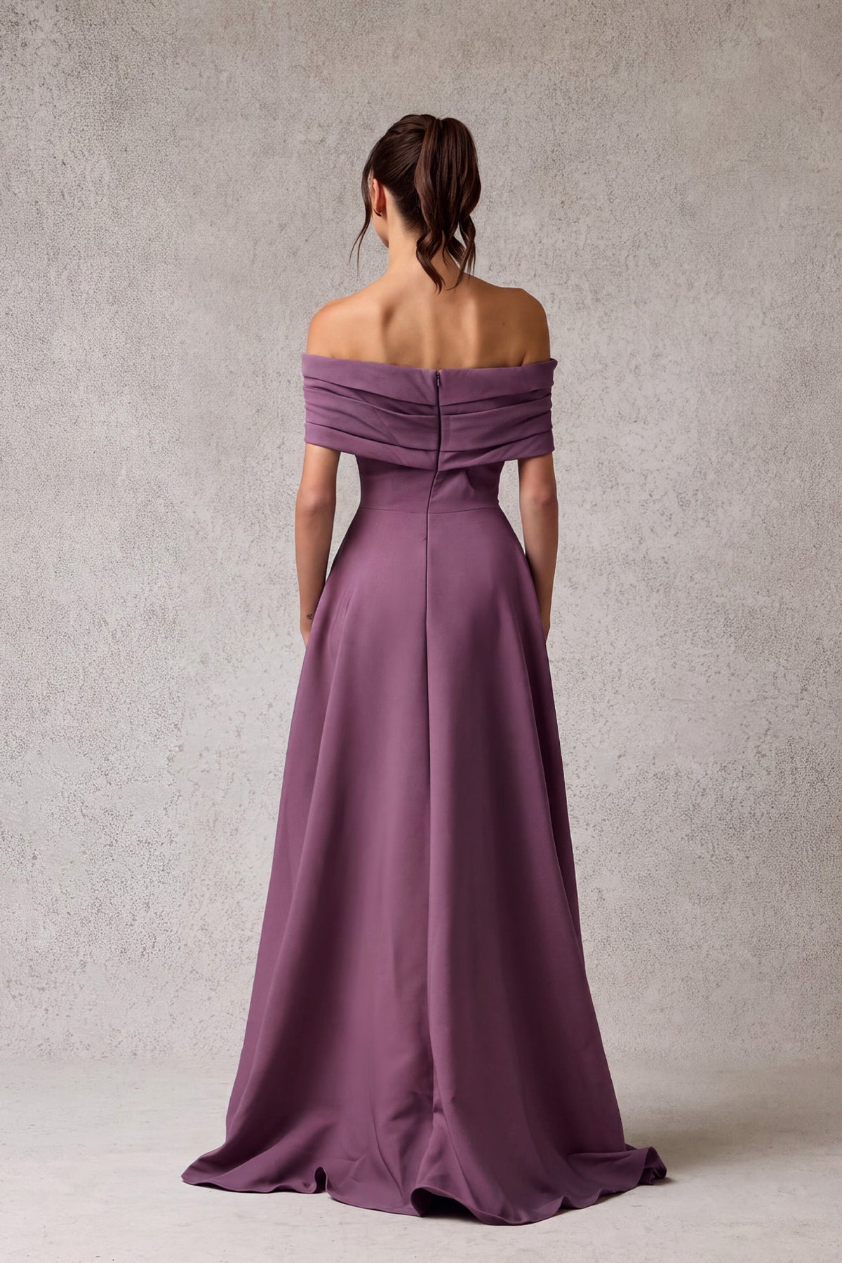 Vestido Línea A Hombres Descubiertos Color Slate Blue y Mauve