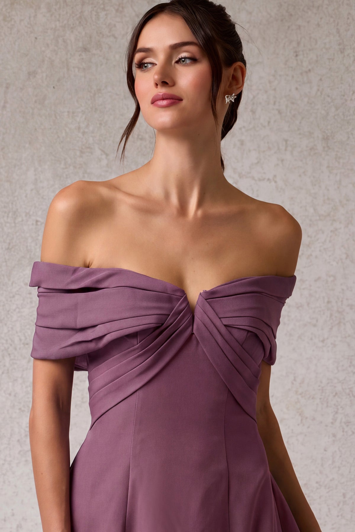 Vestido Línea A Hombres Descubiertos Color Slate Blue y Mauve