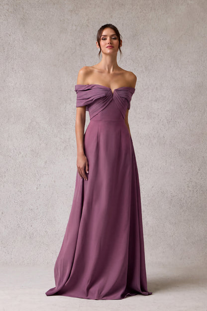 Vestido Línea A Hombres Descubiertos Color Slate Blue y Mauve