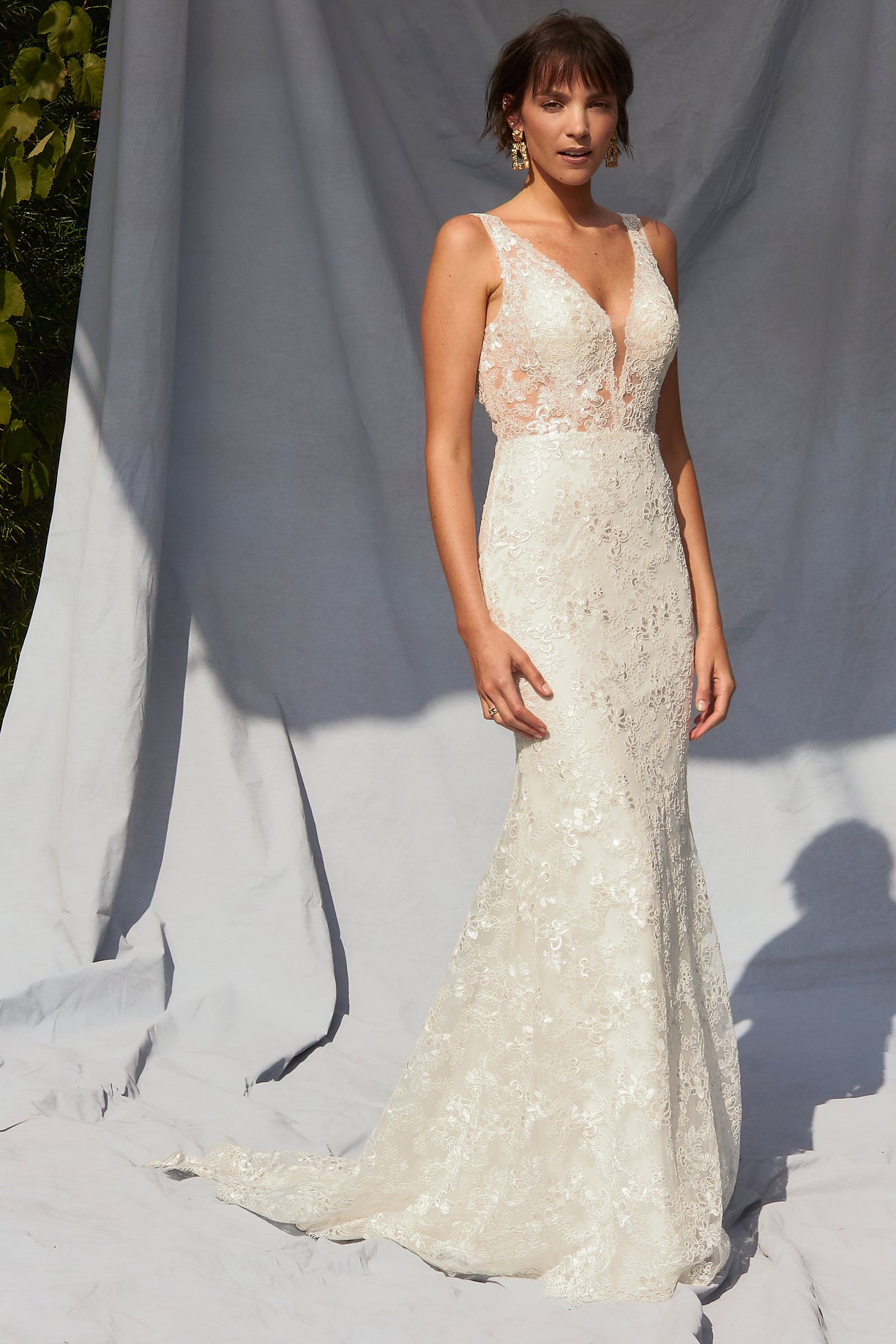 Vestido de Novia Corte Sirena y Detalles de Encaje Color Off White