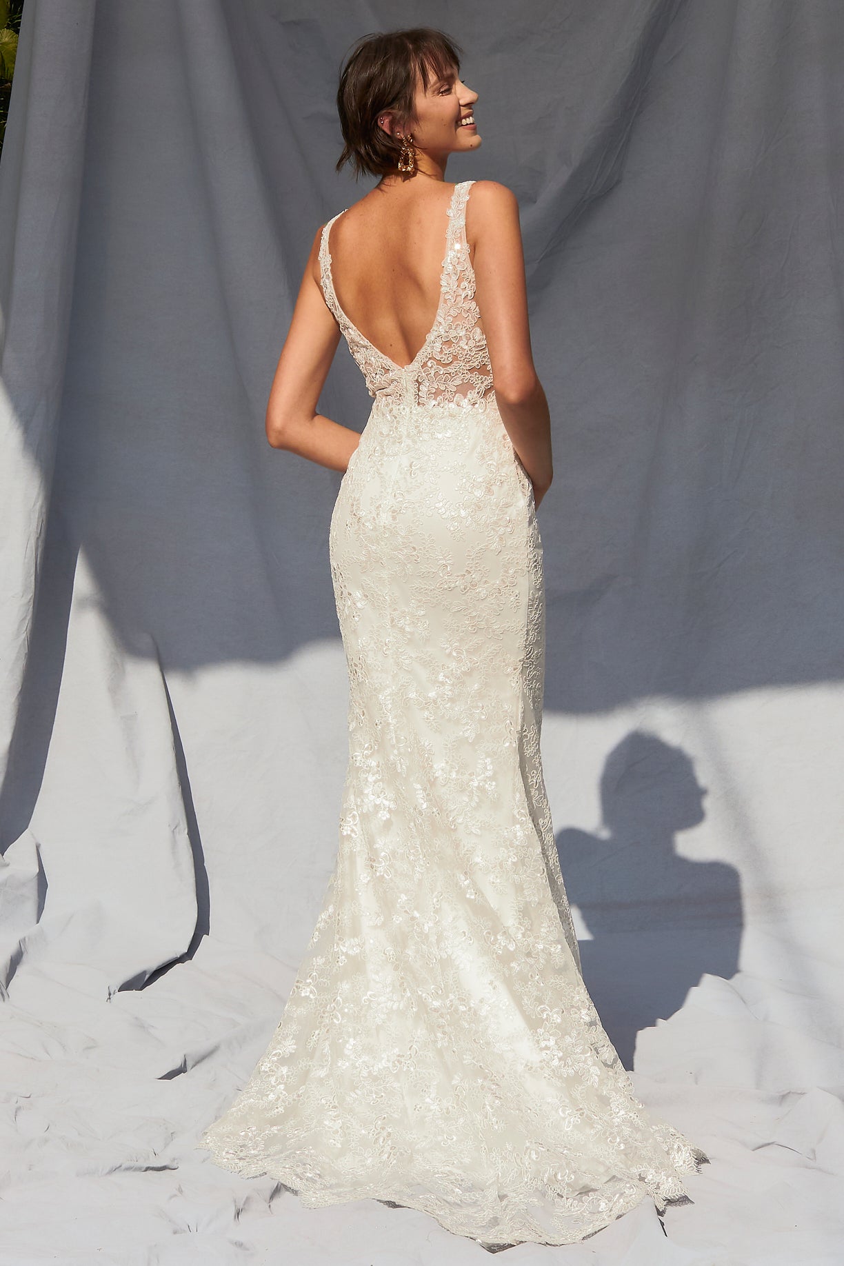 Vestido de Novia Corte Sirena y Detalles de Encaje Color Off White