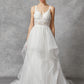 Vestido de Novia con Tirantes de Tul con Encaje Bordado con Cuentas y Lentejuelas, Color Off White