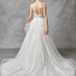 Vestido de Novia con Tirantes de Tul con Encaje Bordado con Cuentas y Lentejuelas, Color Off White