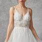 Vestido de Novia con Tirantes de Tul con Encaje Bordado con Cuentas y Lentejuelas, Color Off White