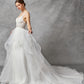 Vestido de Novia con Tirantes de Tul con Encaje Bordado con Cuentas y Lentejuelas, Color Off White