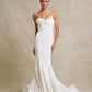 Vestido de Novia de Satén, Escote de Corazón con Detalles en Encaje y Lentejuelas, Color Off White