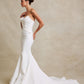 Vestido de Novia de Satén, Escote de Corazón con Detalles en Encaje y Lentejuelas, Color Off White