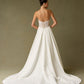 Vestido de Novia de Satén con Encaje, en Corte A, Escote Redondo sin Tirantes, Color Off White