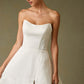 Vestido de Novia de Satén con Encaje, en Corte A, Escote Redondo sin Tirantes, Color Off White