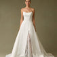 Vestido de Novia de Satén con Encaje, en Corte A, Escote Redondo sin Tirantes, Color Off White