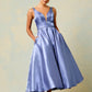 Vestido Corto Midi Con Cuello V y con  Bolsillos Laterales Color Dark Ice Blue