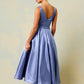 Vestido Corto Midi Con Cuello V y con  Bolsillos Laterales Color Dark Ice Blue