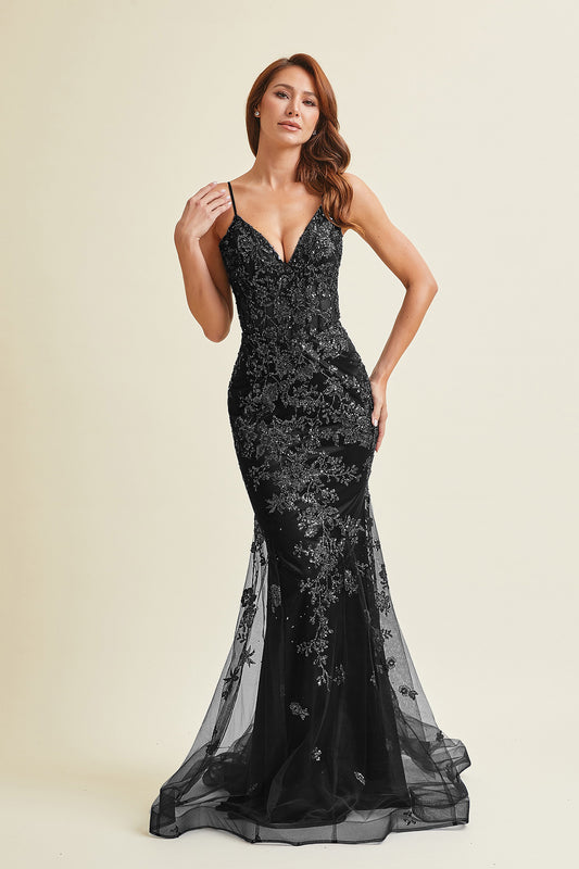 Vestido de Noche Corte Sirena  con Corse  Sin Mangas (Varios Colores)
