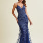 Vestido de Noche Corte Sirena  con Corse  Sin Mangas Color Navy