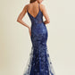 Vestido de Noche Corte Sirena  con Corse  Sin Mangas Color Navy