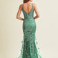 Vestido de Noche Corte Sirena  con Corse  Sin Mangas Color Sage.