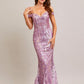 Vestido con Hombros Descubiertos con Tul Bordado con Brillo y Lentejuelas, Color Dark Mauve