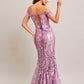 Vestido con Hombros Descubiertos con Tul Bordado con Brillo y Lentejuelas, Color Dark Mauve