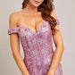 Vestido con Hombros Descubiertos con Tul Bordado con Brillo y Lentejuelas, Color Dark Mauve