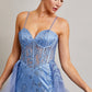 Vestido Con Tirantes Escoite Corazón y con Cola. Color Ice Blue.