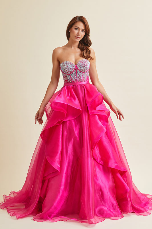 Vestido de Corsé en Capas con Cola (Varios Colores)