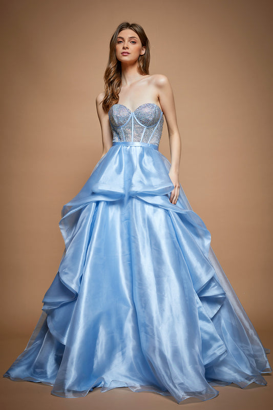 Vestido de Corsé en Capas con Cola (Varios Colores)