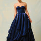 Vestido en Línea A a Capas y Straplees, Color Slate Blue y Navy