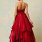 Vestido en Línea A a Capas y Straplees, Colores Burgundy y Black
