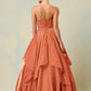 Vestido en Línea A a Capas y Straplees Color Copper