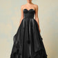 Vestido en Línea A a Capas y Straplees, Color Slate Blue y Black