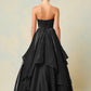 Vestido en Línea A a Capas y Straplees, Color Slate Blue y Black