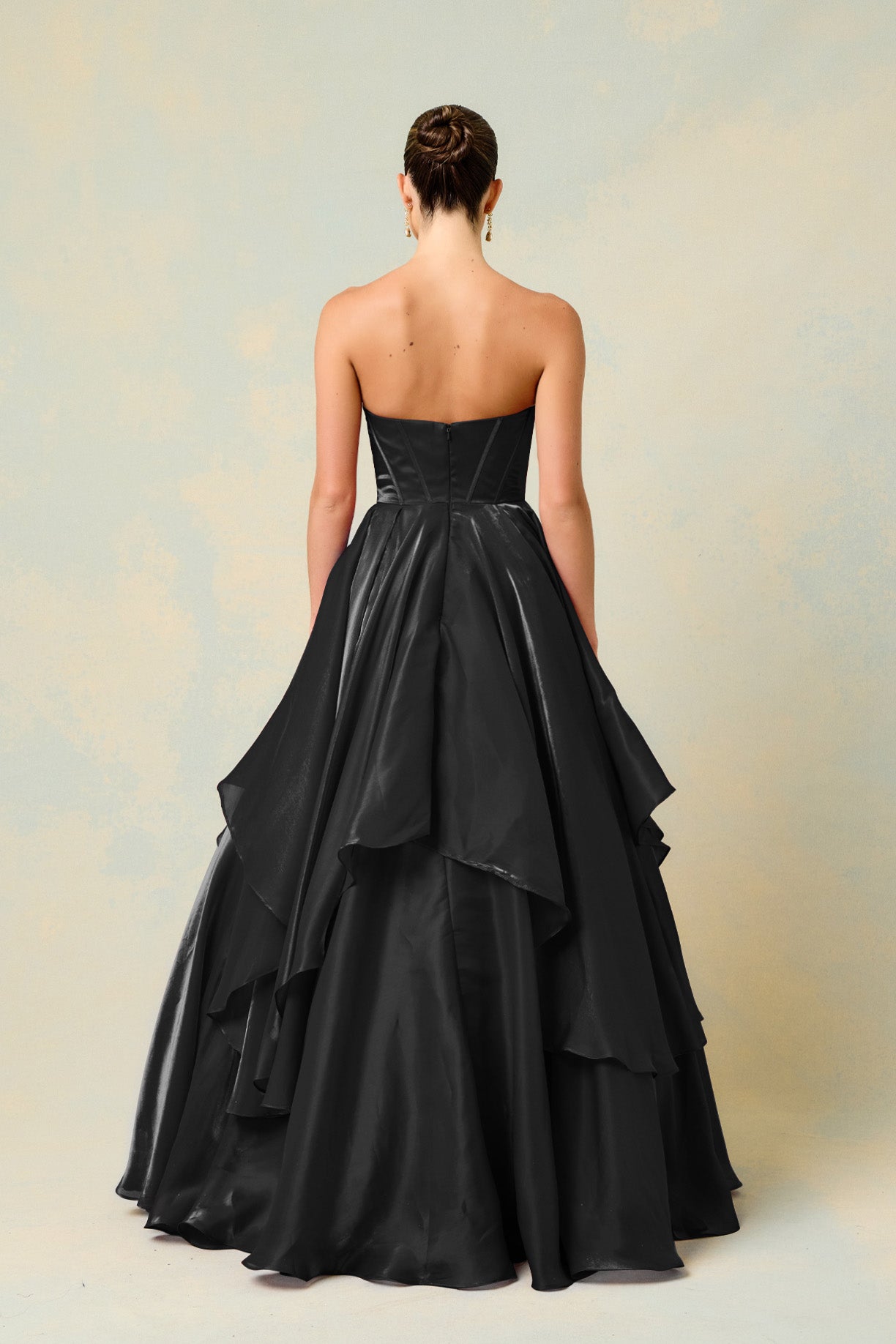 Vestido en Línea A a Capas y Straplees, Color Slate Blue y Black