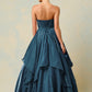 Vestido en Línea A a Capas y Straplees, Color Slate Blue y Black