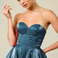 Vestido en Línea A a Capas y Straplees, Color Slate Blue y Black
