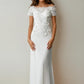 Vestido de Novia Corte Recto de Chiffon Bordado con Perlas y Flores en 3D, Color Off White