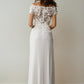 Vestido de Novia Corte Recto de Chiffon Bordado con Perlas y Flores en 3D, Color Off White