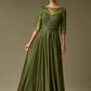 Vestido Recto Manga 3/4 y Cinturon Fijo Color Gold y Olive