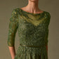 Vestido Recto Manga 3/4 y Cinturon Fijo Color Gold y Olive