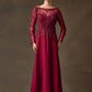 Vestido Línea A Con Manga Larga con Encaje Color Navy y Burgundy