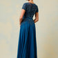 Vestido en Línea A Con Mangas Cortas Color Teal.