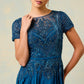 Vestido en Línea A Con Mangas Cortas Color Teal.